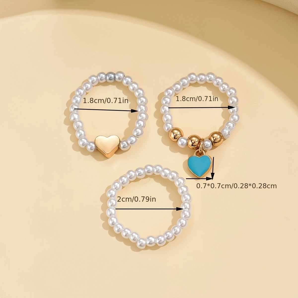 Vintage Heart Ring Set Elastic Irregular Faux Pearl Beaded Love Drop Ring