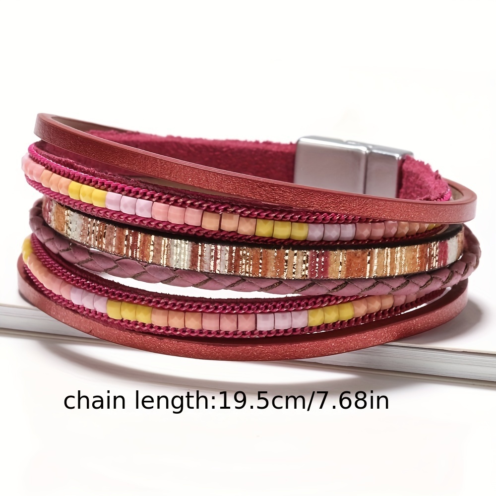 Multi-layer Bracelet Pu Leather Magnetic Buckle Bohemian Wrap Bracelet  Vintage Style Hand Jewelry Snakeskin Pattern - Temu