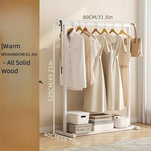 1pc Wooden Clothes Rack, Bedroom Floor Standing Single Rod Coat Rack, Indoor Simple Household Living Room Balcony Drying Clothes Rack