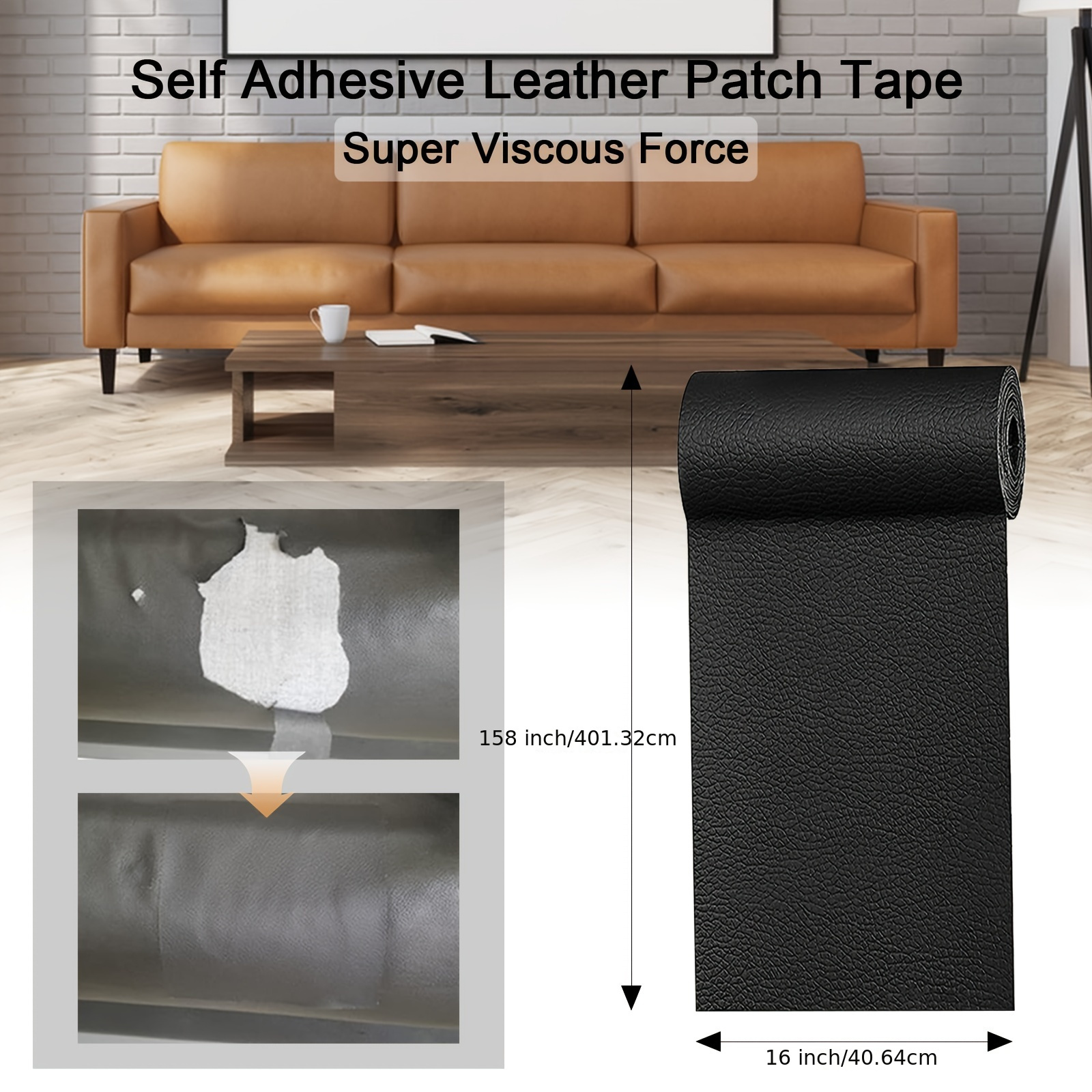 Onine Leather Tape 3x60 inch Self-Adhesive Leather Repair Patch for Sofas, Couch, Furniture, Drivers Seat(Dark Brown)