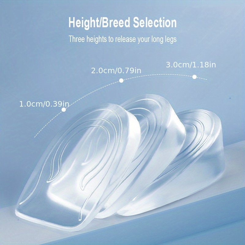 1pair Silicone Transparent Heightening Insoles, Men's And Women's Invisible Half Pads, Heel Lifting Pads, Elastic Arch Support Pads