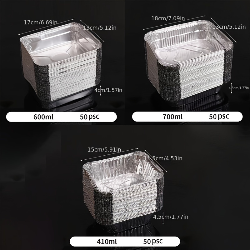 50pcs Rectangular Tinfoil Tray BBQ Special Thickened Bowl Takeaway Baking  Disposable Aluminum Foil Packaging Box Kitchen Tools