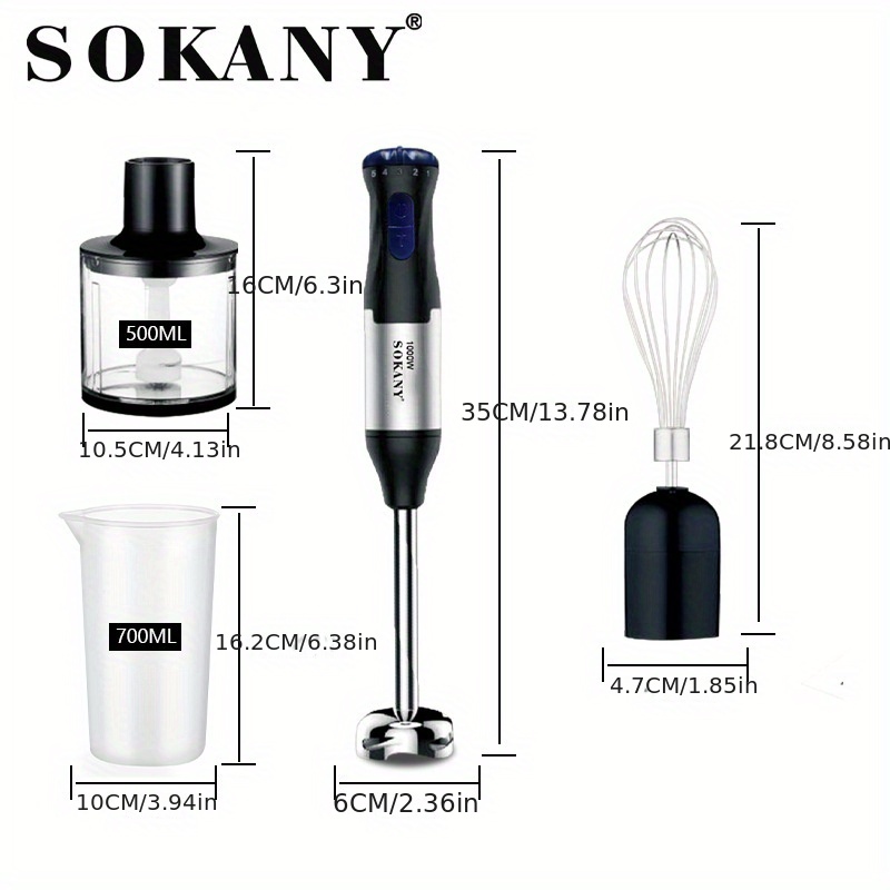 800W Immersion Hand Blender, 12 Speed 5-in-1 Stainless Steel Stick