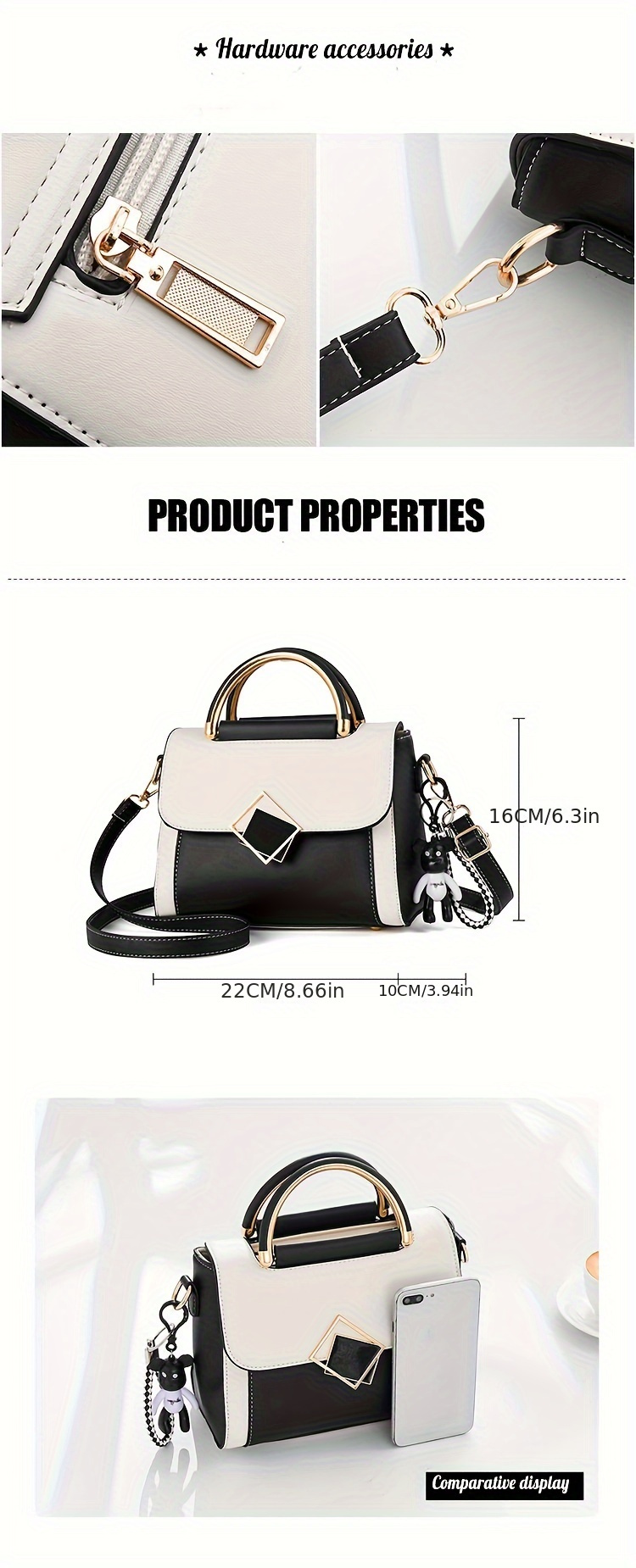 color contrast crossbody bag fashion pu leather handbag womens top handle flap purse details 3