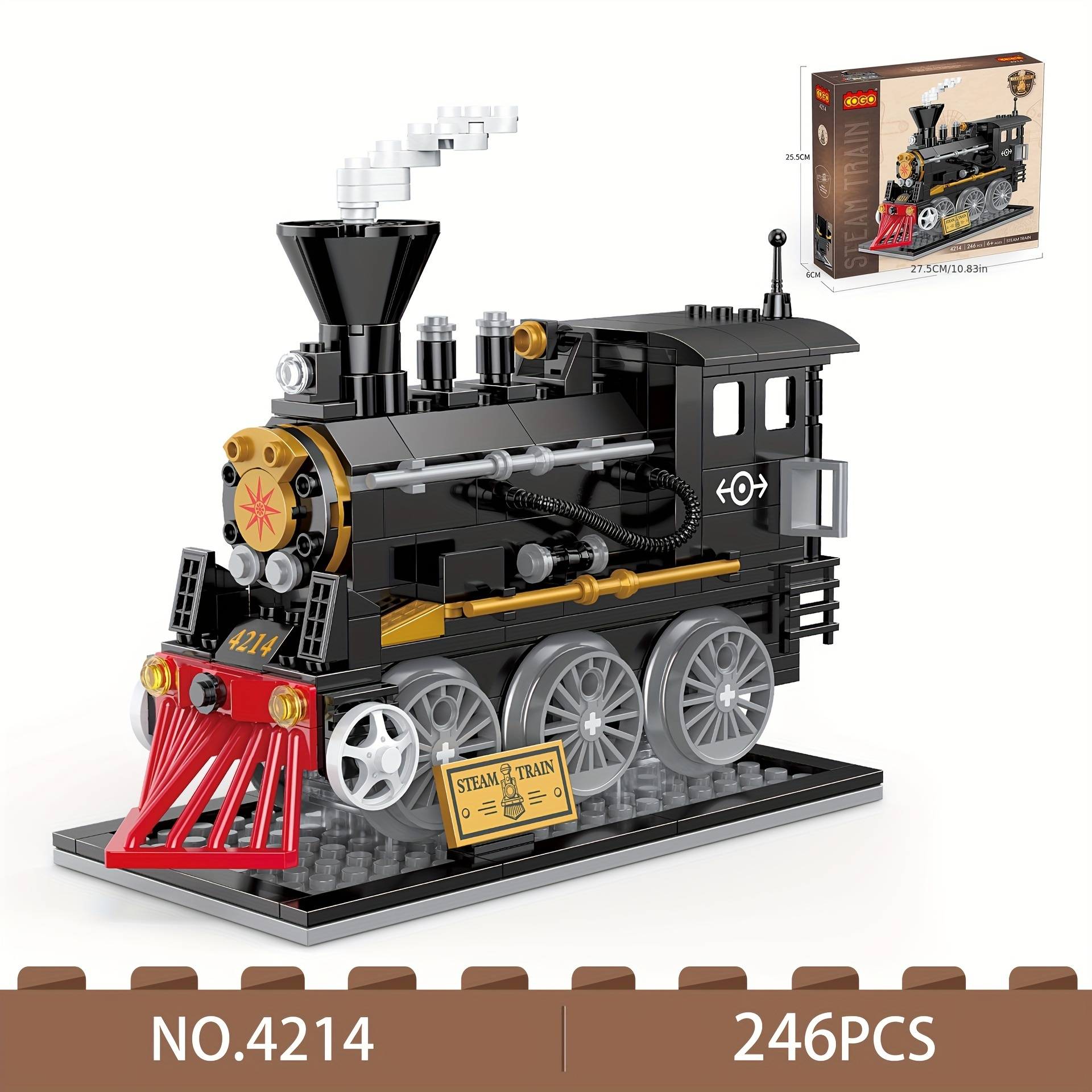 

246pcs Educational Building Blocks City's 1st Generation Steam Train, Classic Retro Train Style Model, Desktop Ornaments, Easy To Assemble, Comes With Nameplate And Base, Christmas Birthday Gift Set