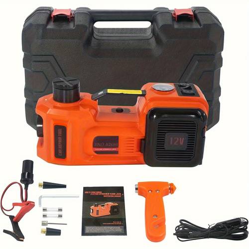 electric car jack 5ton 12v kit hydraulic car jack with inflator lifting range 6 1 17 7 inch iron material for car suv sedan mpv tire change garage repair emergency kit