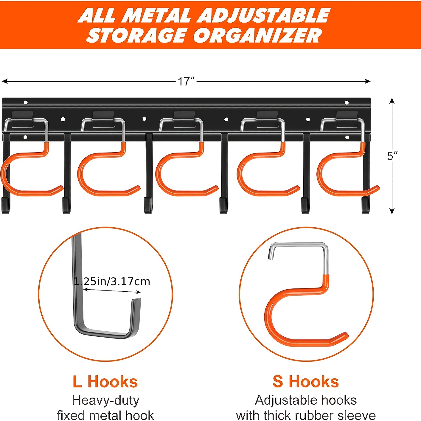 Yard Tool Rack  Adjustable Garage Wall Mount for Garden Tools