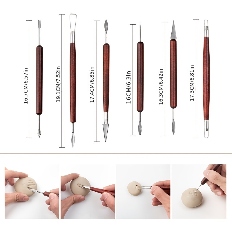 6pcs Pottery Tool Set Of DIY Stone Sculpture Double-ended Lace Knife  Pottery Red Wood Clay Carving Knife