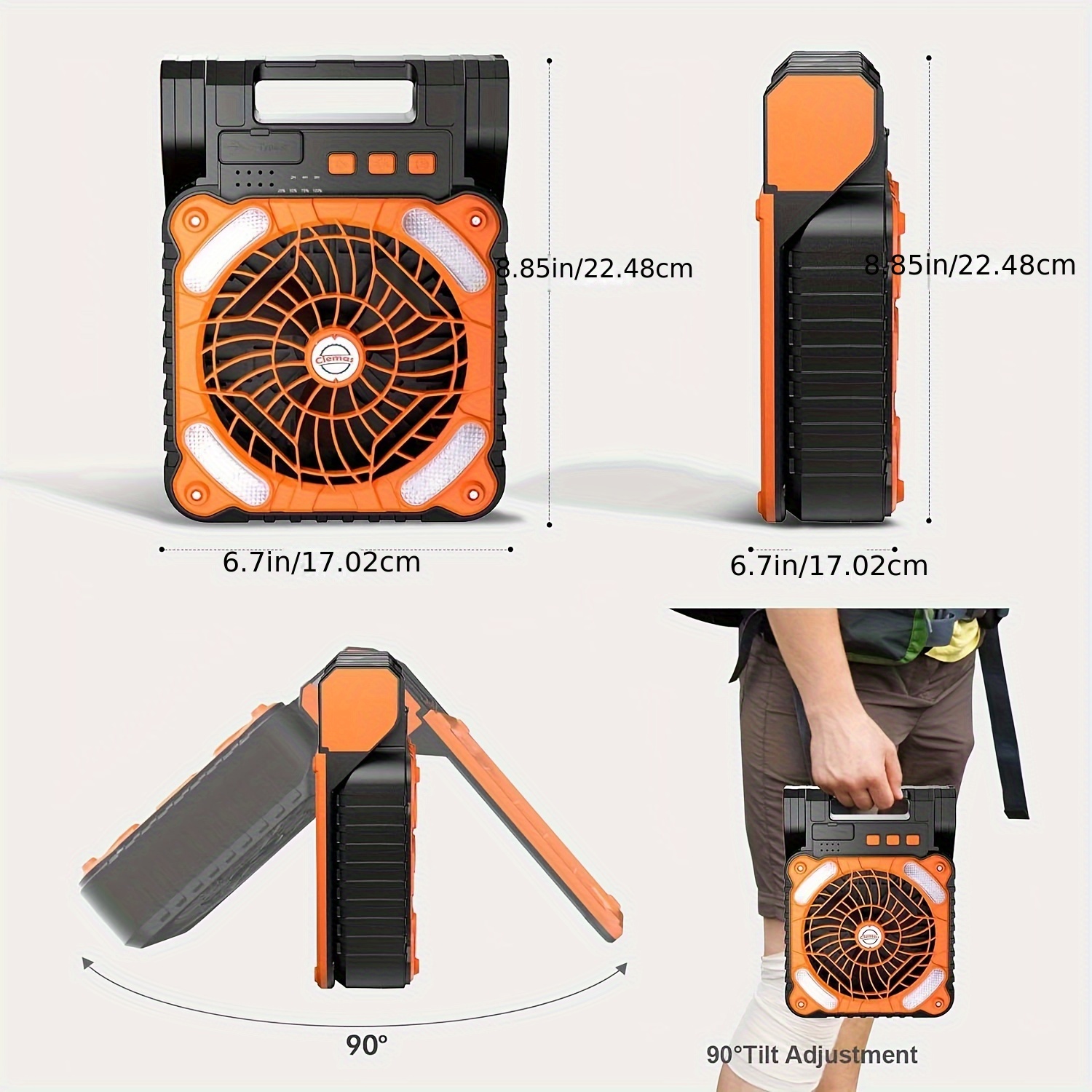portable solar rechargeable fan 5200 mah type c charging 4 speeds adjustable brushless with and led timer for camping details 5