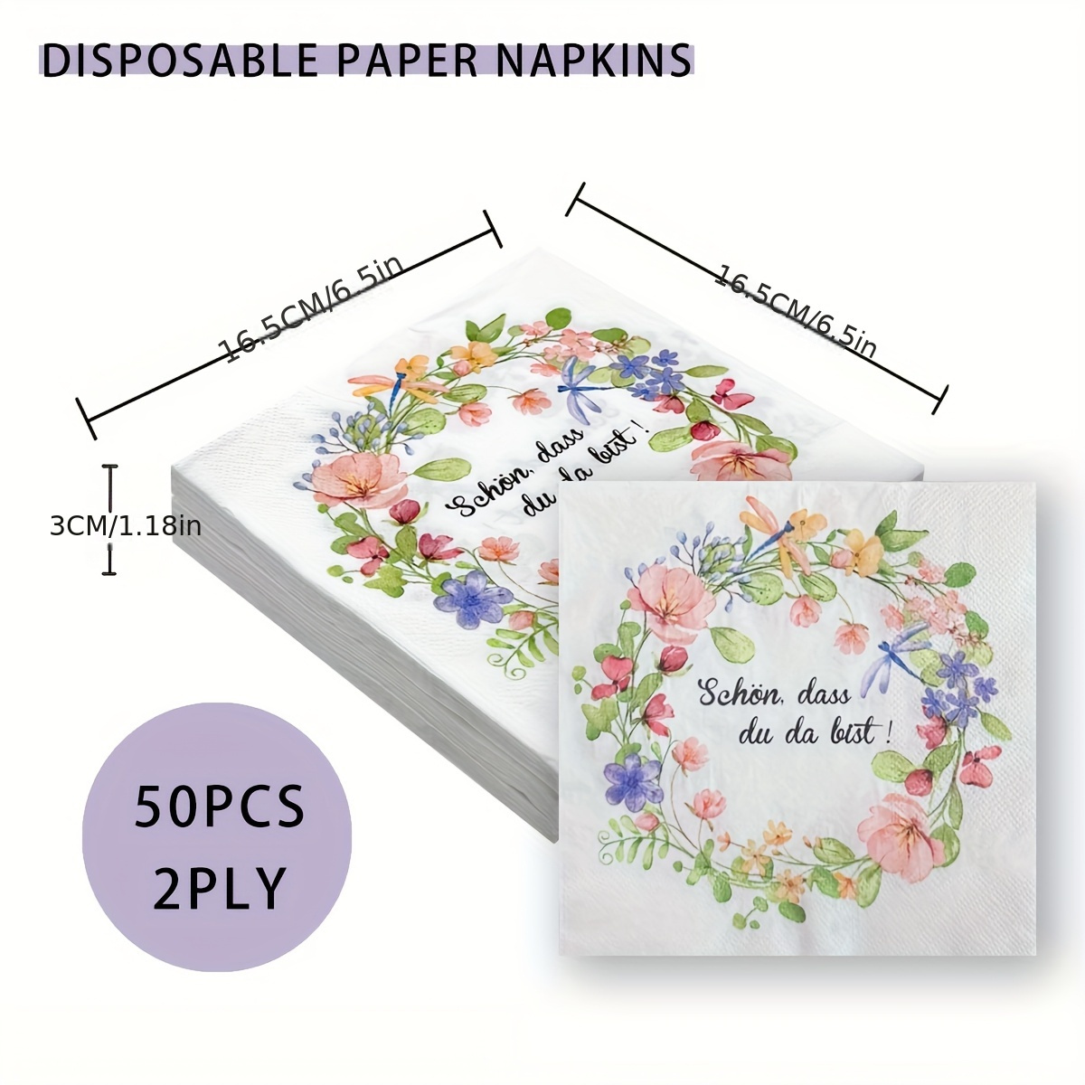 E-shop 50 Stück Blumenkranz-Papiertücher, 13x13 Zoll, 2-lagig, Einweg, Farbige Drucke, Ideal für Hochzeiten, Geburtstage festliche Anlässe,