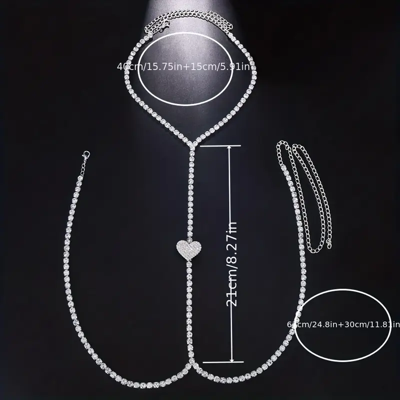 Bling Rhinestone Love Heart Chest Chain Harness Bra Necklace For Women  Summer Beach Sexy Bikini Body Chain Lingerie Decoration Chain - Temu Romania