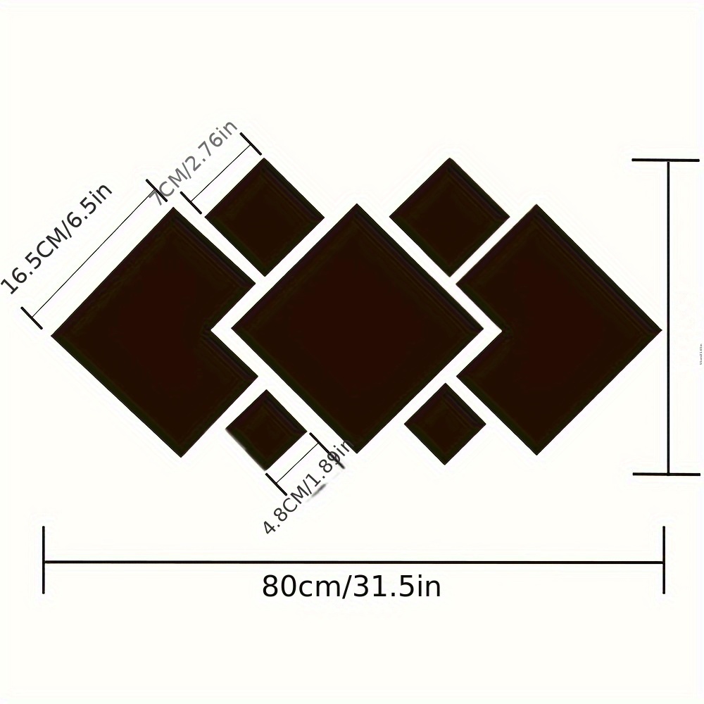 Image of Black, 7pcs Square Diamond Wall Stickers, Acrylic Mirror Home Decoration Wall Stickers, Mirror Living Room Staircase Background Wall Self-adhesive Creative Decoration