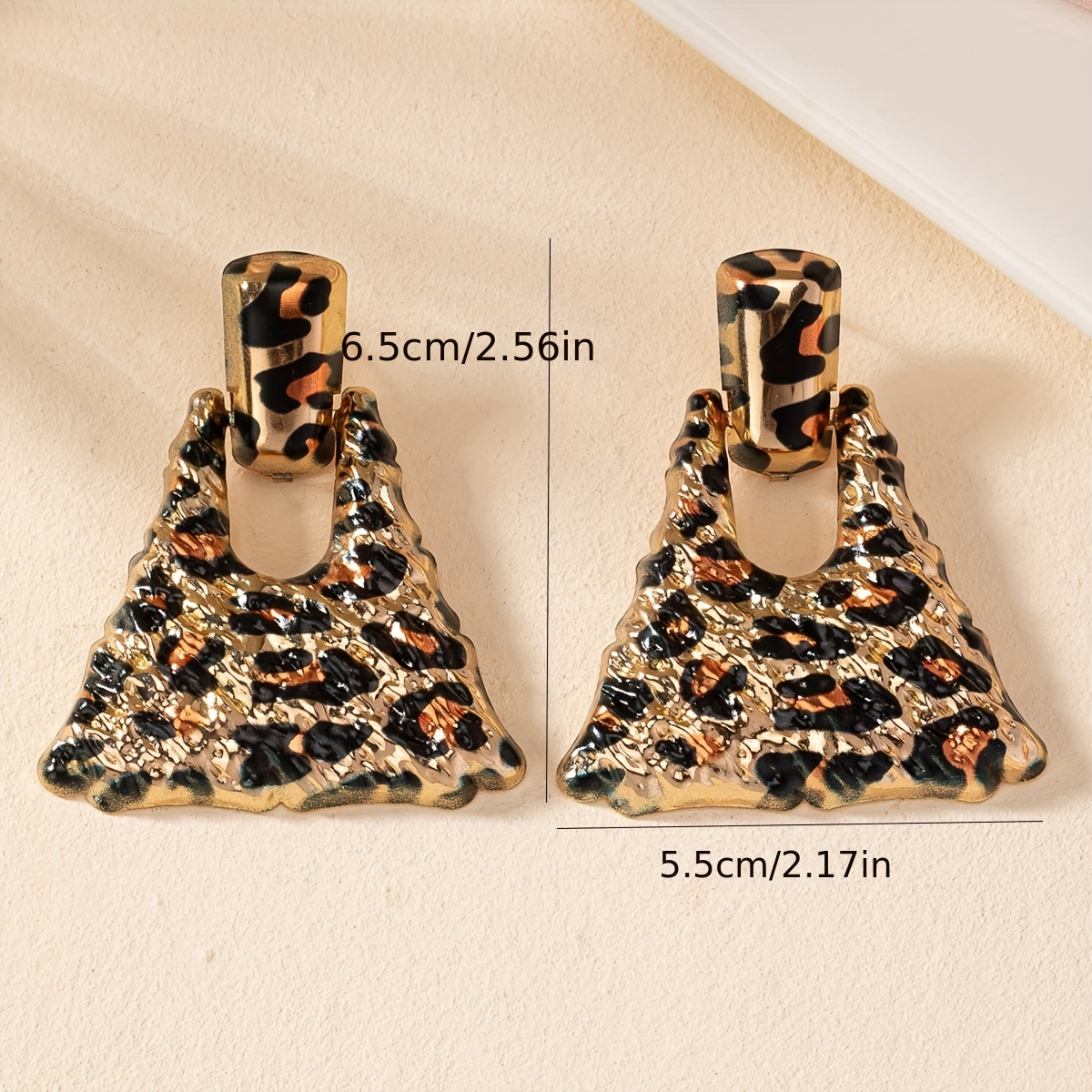 triangle shape leopard pattern dangle earrings simple sexy style creative female ear ornaments details 0