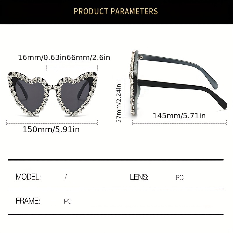 Y2K Rhinestone Heart Sunglasses UV400