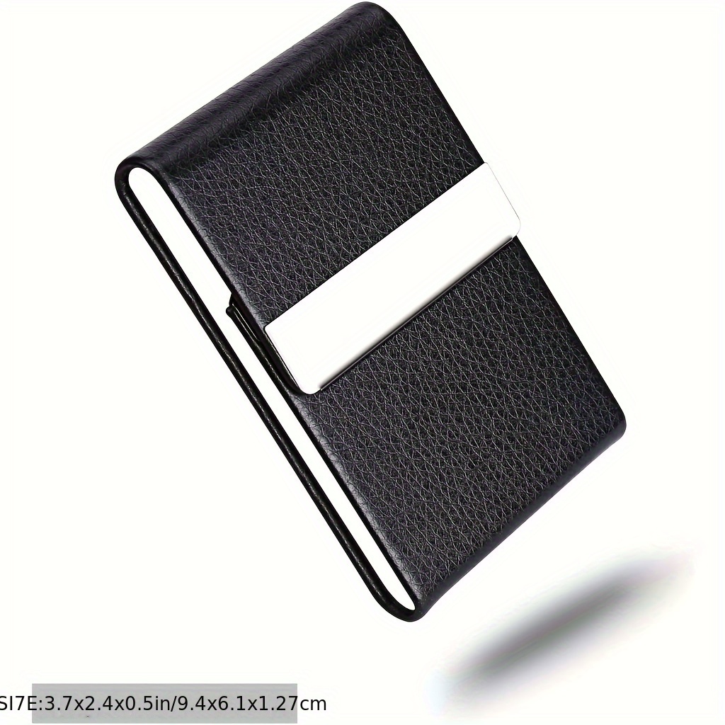 [Magnetic Business Card Holder] 1pc ANWM HOME PU Leather Business Card Holder | Stainless Steel Credit Card Case, Fashionable Office Supplies Gift for Professionals, Business Card Storage | Sleek PU Leather Design | Magnetic Clasp