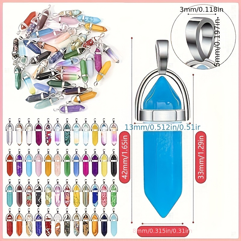 50pcs hexagonal pendant bullet crystal pendant gemstone pointed quartz stone pendants with storage bag 50 colors details 0