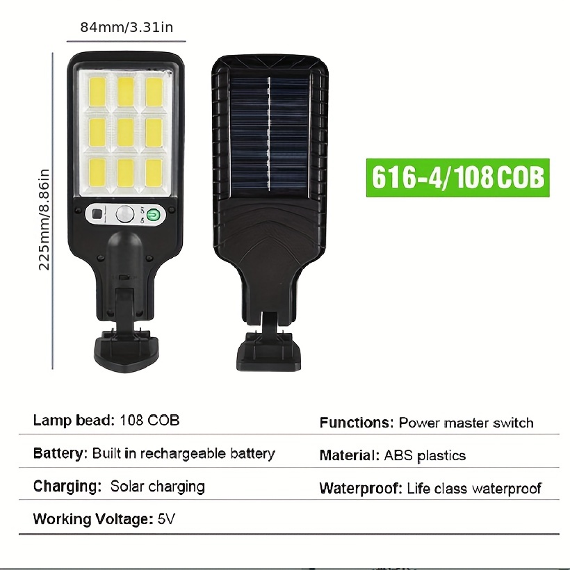 108cob Solar Street Lamp, Outdoor Ip65 Waterproof, 3 Lighting