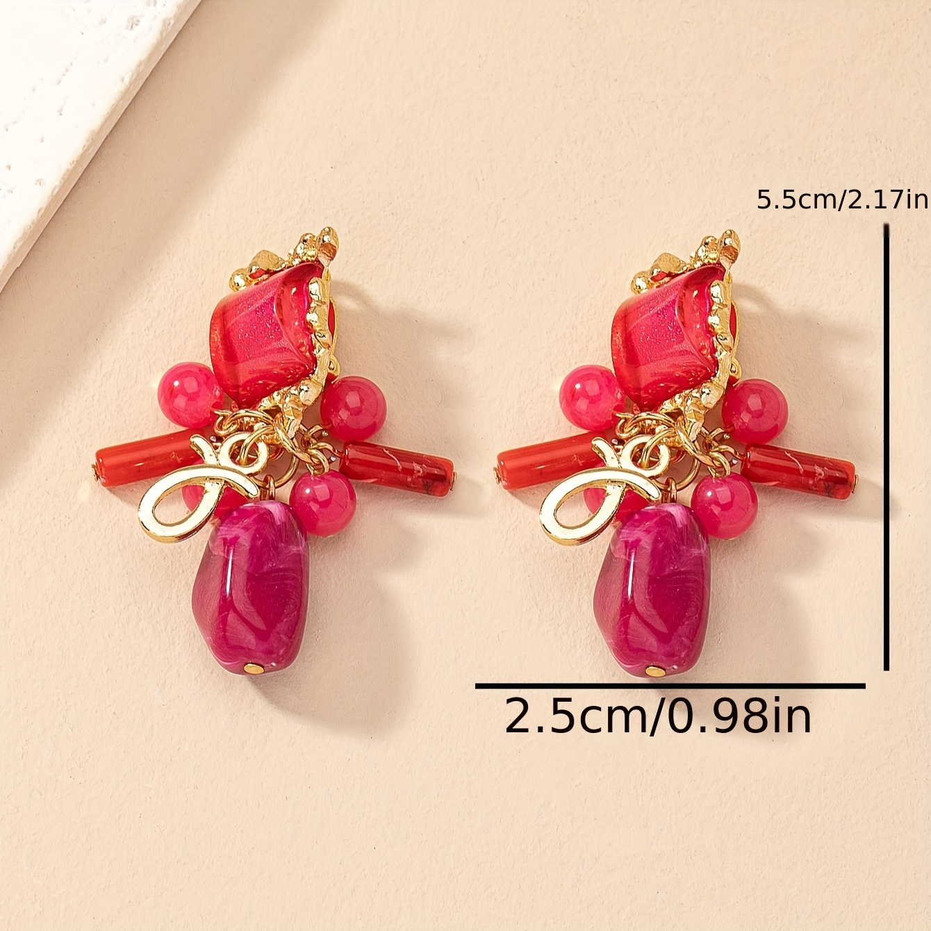 Elegant Retro Resin Beaded Clip-On Earrings for Women, Versatile