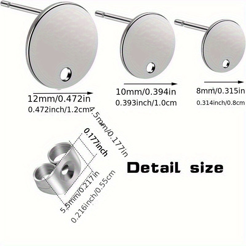 10pcs Stainless Steel Round Disc Earring Posts for DIY