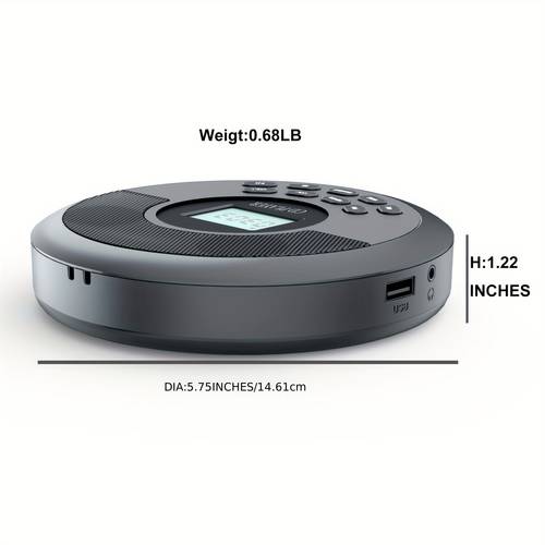 portable cd player with wireless rechargeable car with speakers headphones anti skip protection lcd display aux cable for easy cd player for car