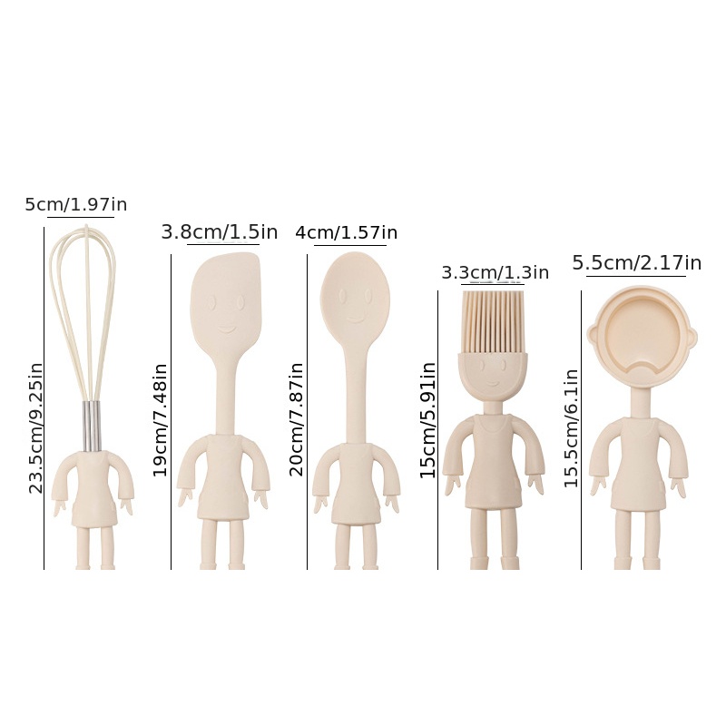 5pcs/set, Cartoon Men Design Silicone Baking Set, Silicone Kitchen Spoon,  Egg Beater, Scraper And Oil Brush, Can Stand, Cute Baking Tool, Household Ba