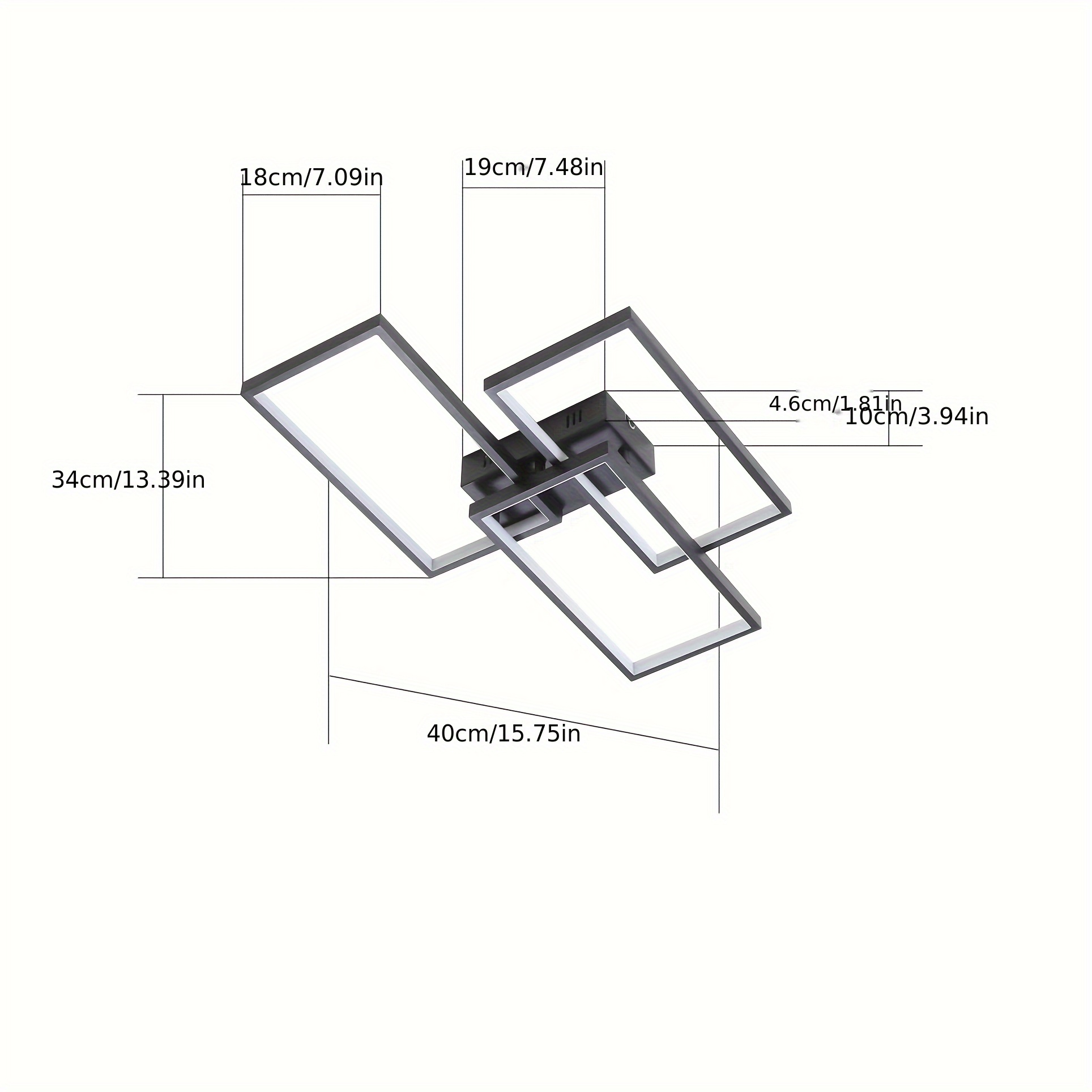 TEMU Led Ceiling Light, Living Room Pendant Light, Black - 80cm, Remote Control Adjustable, Bedroom Light, Rectangular , Simple And Elegant.