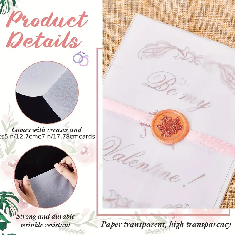 50pcs Vestes En Vélin Pré-Pliées Avec Autocollants - Enveloppes Transparentes 13x18cm Pour Invitations Mariage