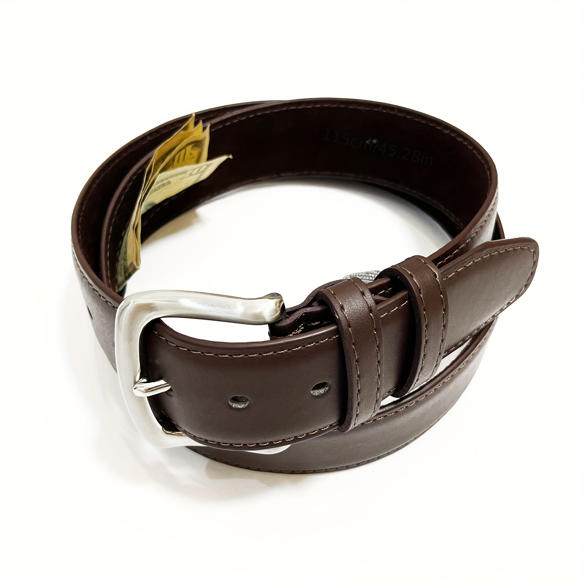 

1pc Leather Belt With Hidden Zipper Cash Compartment - Combination Lock, Ideal For Use