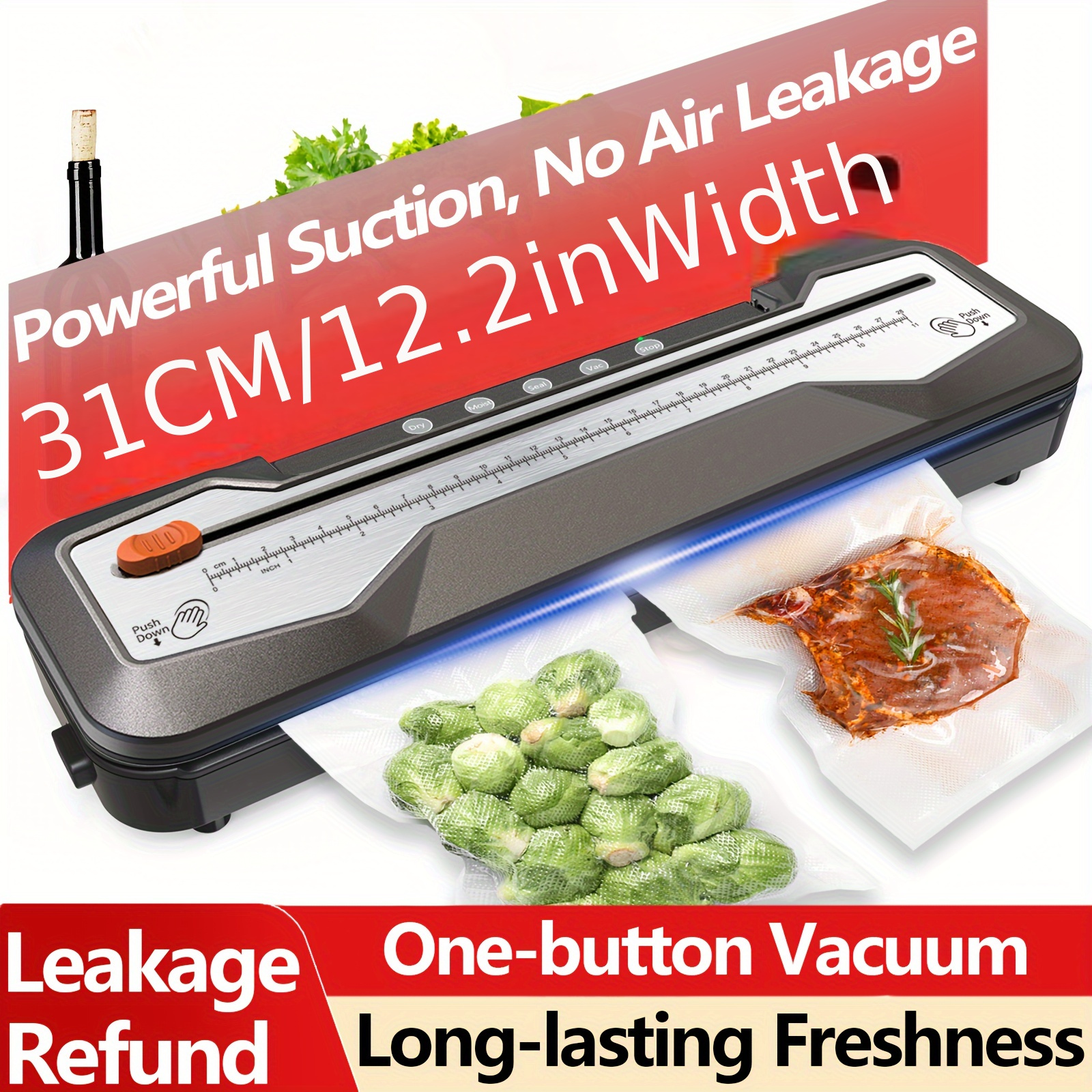 TEMU Vacuum Sealer Machine, Automatic Food Vacuum Sealer 5 With 15 Sealer Bags And Built-in Cutter, -touch Food Sealer Vac Pack Machine For Sous Vide & Foods
