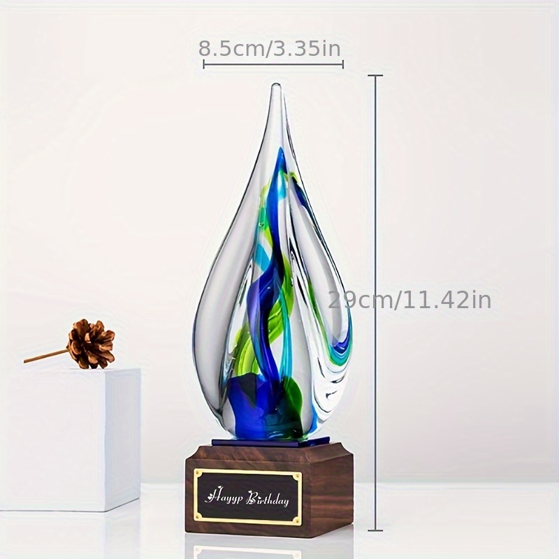 TEMU A Custom Teardrop-shaped Glass Trophy With A Wooden Base, An Elegant Decorative Piece Suitable For Various Award Ceremonies, Home Decor, And