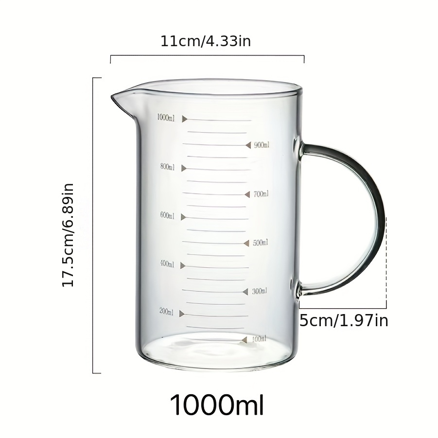 TEMU Glass Measuring Cup With Scale And Handle, High Temperature Resistant, Large Capacity Baking Flour Transparent Egg Beater Cup, Microwave Safe,