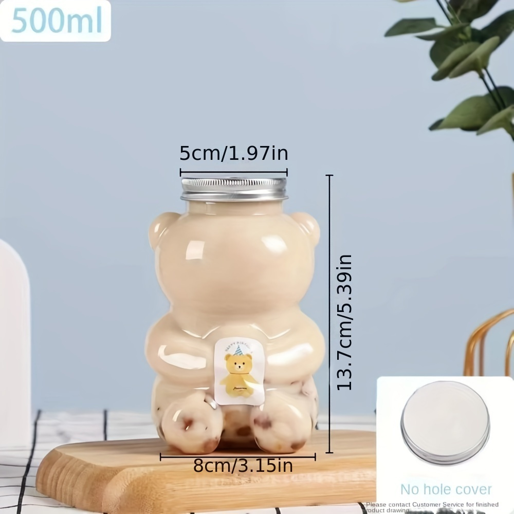 1pc 4pcs 500ml milk   bottles beverage pet water bottle bear tiger bottles disposable takeaway coffee bottles with lids details 0