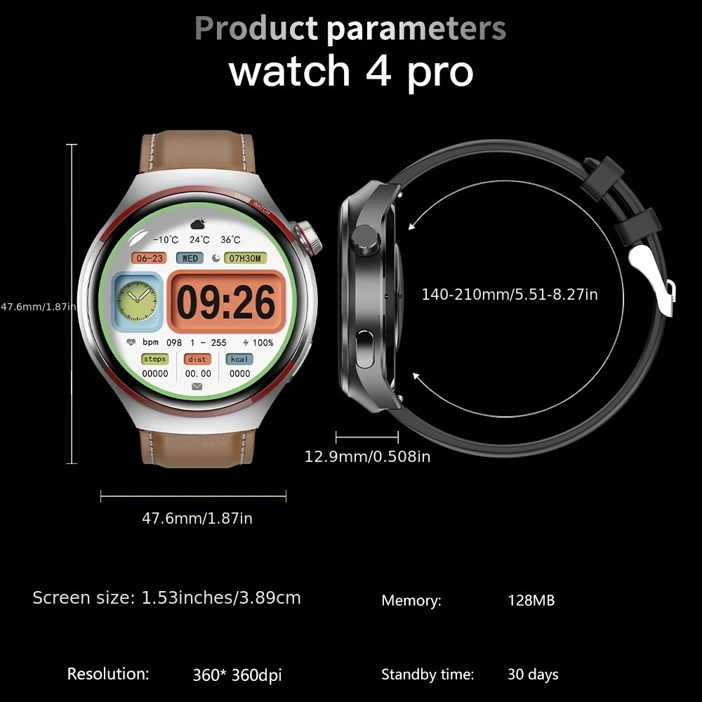 Montre connectée GPS pour homme 4 Pro Écran HD coloré de 1,53 pouces, cadran personnalisé, boussole, suivi de la condition physique, connectivité téléphonique sans fil, style moderne_voghion.com