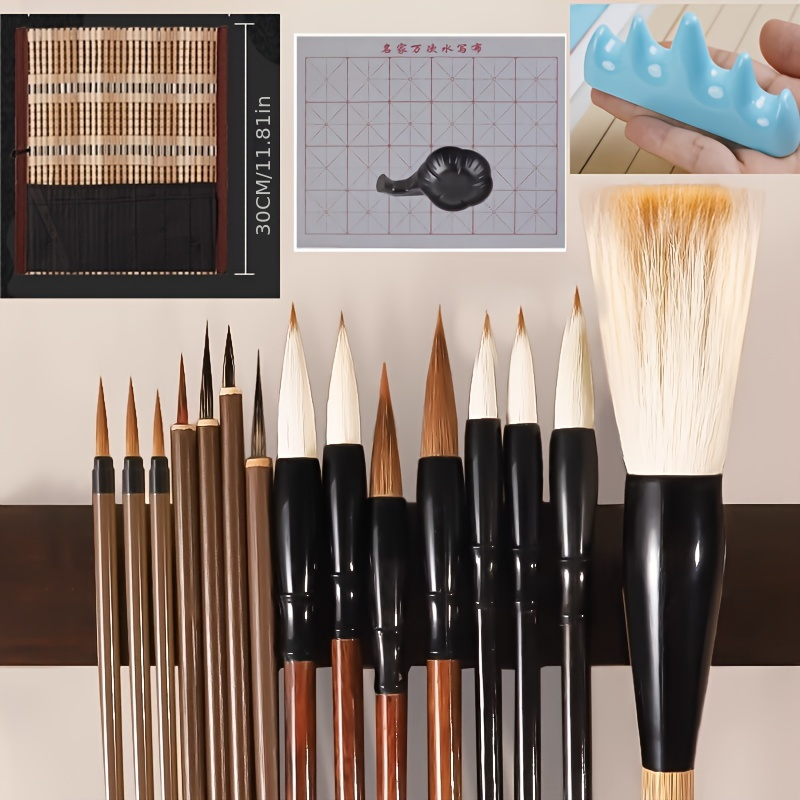 

10pcs,15pcs,19pcs,chinese Brush Calligraphy And Painting Brush Set With Bamboo Bag - Premium Watercolor And Traditional Calligraphy Pen, Suitable For Artists