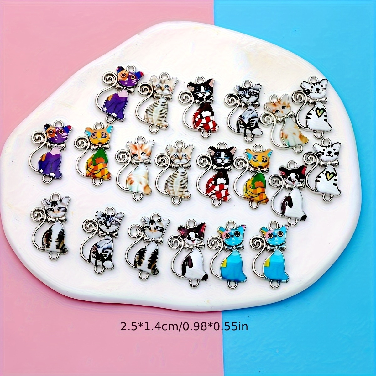 Image of Set Of 6 Or 20pcs Of Golden Plated Enamel Heart And Flower Cat Pendants, Perfect For Jewelry, Bracelets, And Crafts