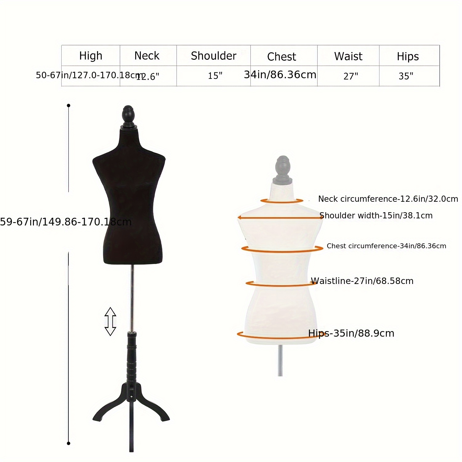 Female Dress Form Mannequin Torso, Adjustable Height 47-78 Inch Stand