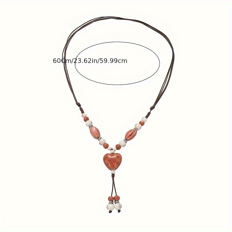 Hand Woven Beaded Ceramic Love Long Necklace for Women