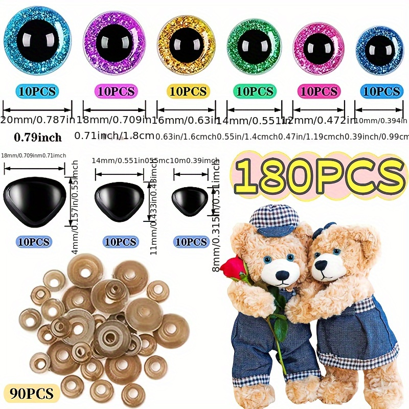 Image of 180pcs Flashing Golden Onion Eyeballs With Pads Doll Eyes And Nose Set Toy Making Additions Decoration