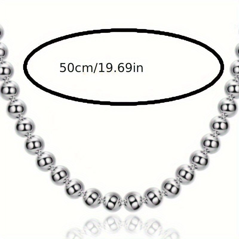 8mm 925 Sterling Silver Bead Necklace, Vintage Boho Style
