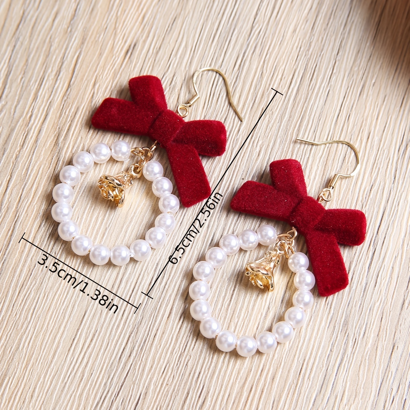 Christmas Red Flocking Bow Faux Pearl Decor Dangle Earrings Retro Elegant  Style Zinc Alloy Jewelry Delicate Christmas Ear Ornaments