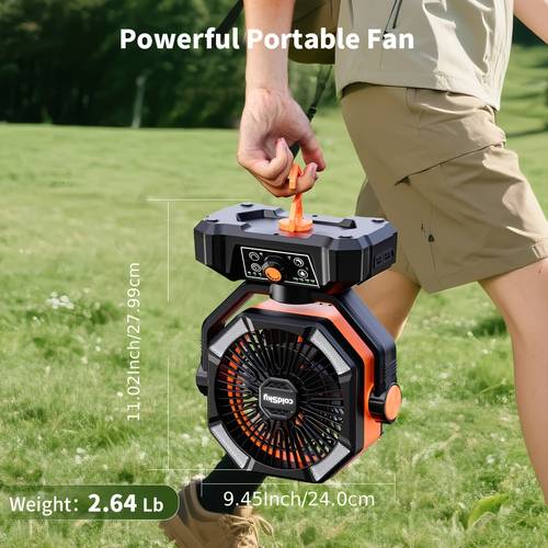 20000mah battery powered camping fan dual motor 8 speed with remote led lanterns portable outdoor fan with hook for outage construction site