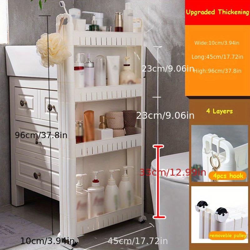 5-Tier Multi-Color Slim Cabinet White Narrow Storage with Wheels & Drawers  for Bathroom