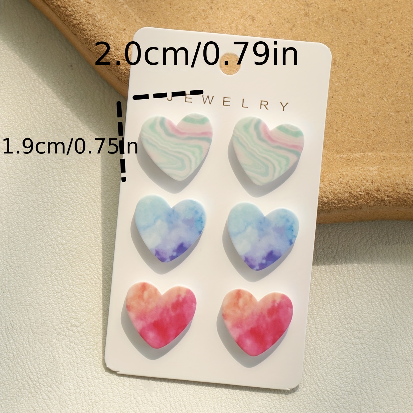 3 Pairs Red Smudged Gradient Heart Shape Acrylic Stud Earrings Set