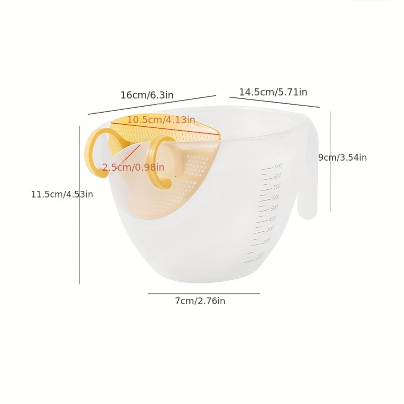 Egg Batter Bowl Large Capacity Measuring Cup With Scale Household Egg  Liquid Filter Bowl Kitchen Cooking Filter Baking Soy Filter Bowl Egg Batter  Bowl With Filter Baking Whisk Bowl With Drain Tip