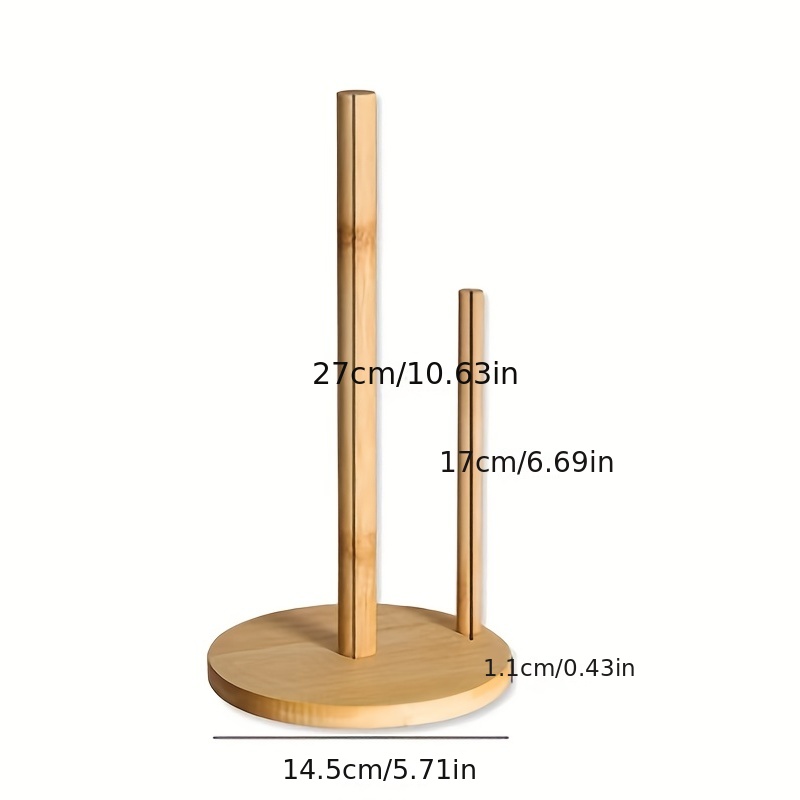 Bamboo Wood Paper Towel Holder - Double Rod Standing Rack For