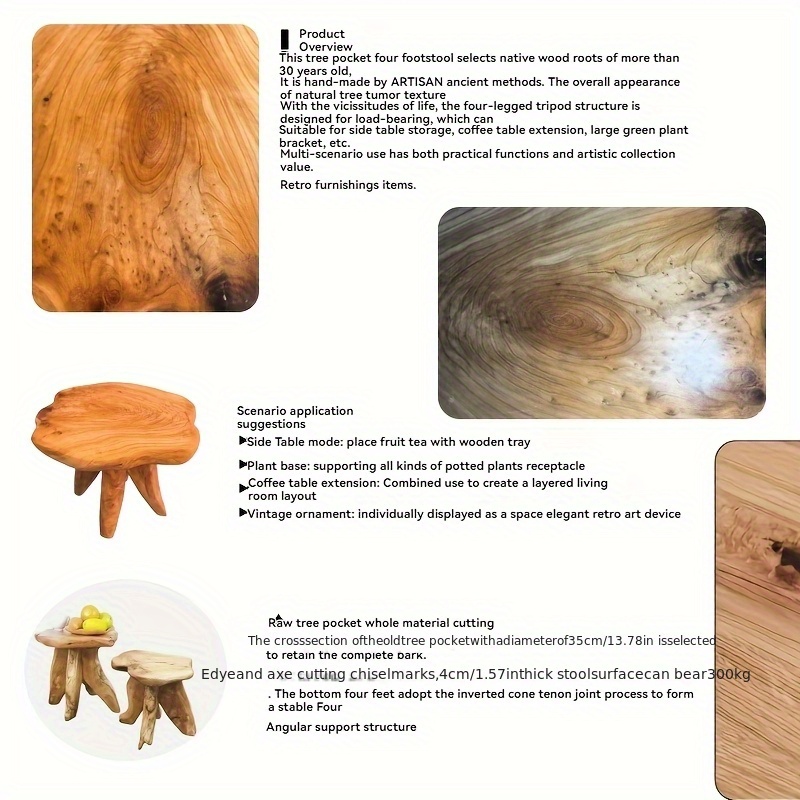 1pc Natural Solid Wood Square Side Table - an Elegant Artistic Decorative Side Table for Home, Kitchen Dining, Or Courtyard That Instantly Enlivens Your Space with a Vibrant And Artistic Atmosphere. It Can Serve As a Stylish Casual Stool