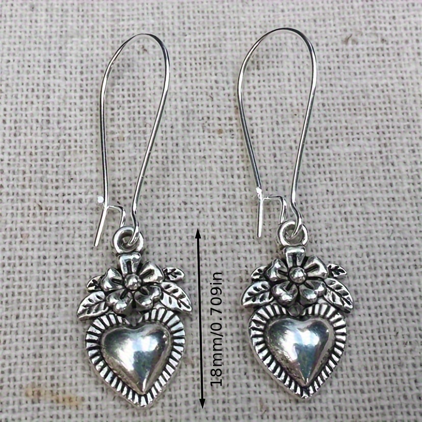 Women's Vintage Unique Silvery Heart Drop Earrings