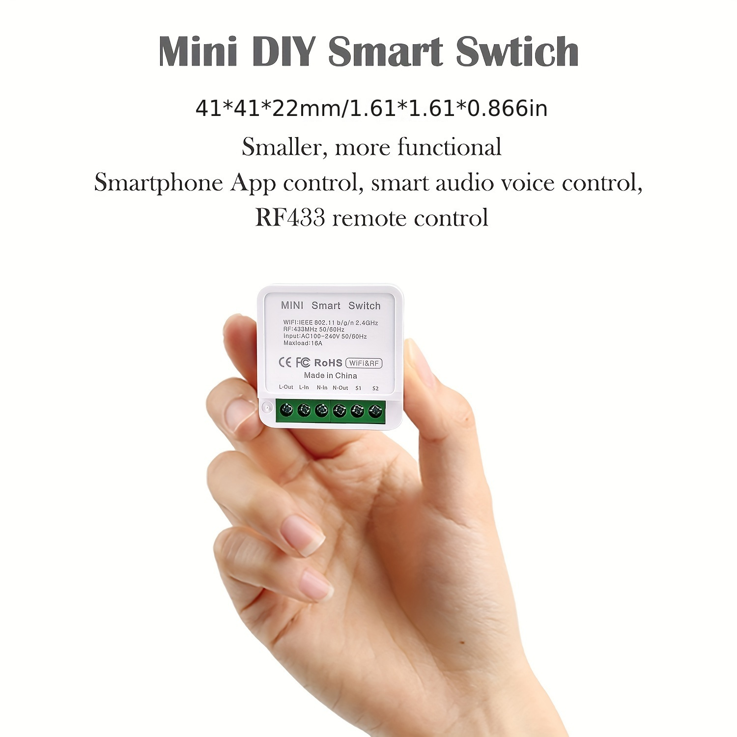 1 Set Mini Smart Switch Wifi Rf433 Remote Control Tuya App Support Alexa Google  Home Smart Audio Voice Control 16a Load Wide Voltage 90 250v Ac Surfaced  Mounted Conceal Mounted Home Office