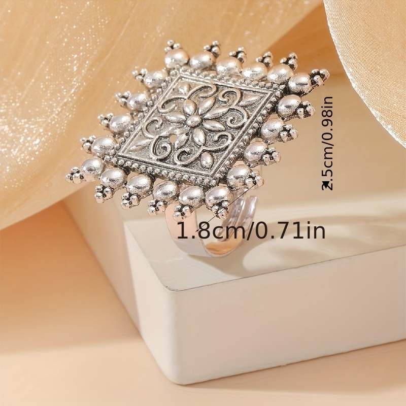 Boho Vintage Square Flower Statement Ring Women Girls - Temu