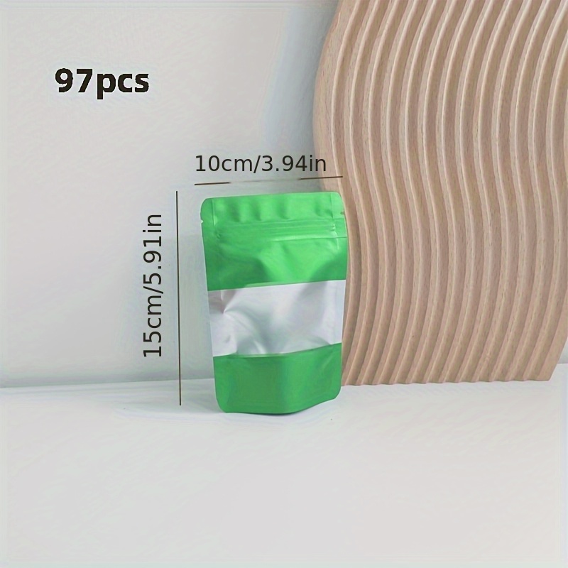 TEMU 97 New Food Packaging Bags, Green Aluminum Foil Pouches With Window, Zipper Seal Bags For Candy, Tea, Packaging